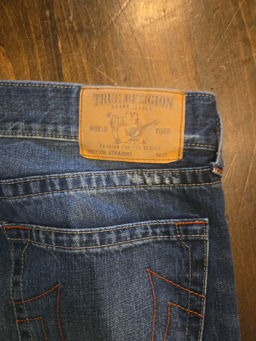 True Religion Ricky Straight Jeans Men 36 Blue Red Stitch 100% Cotton Rigid